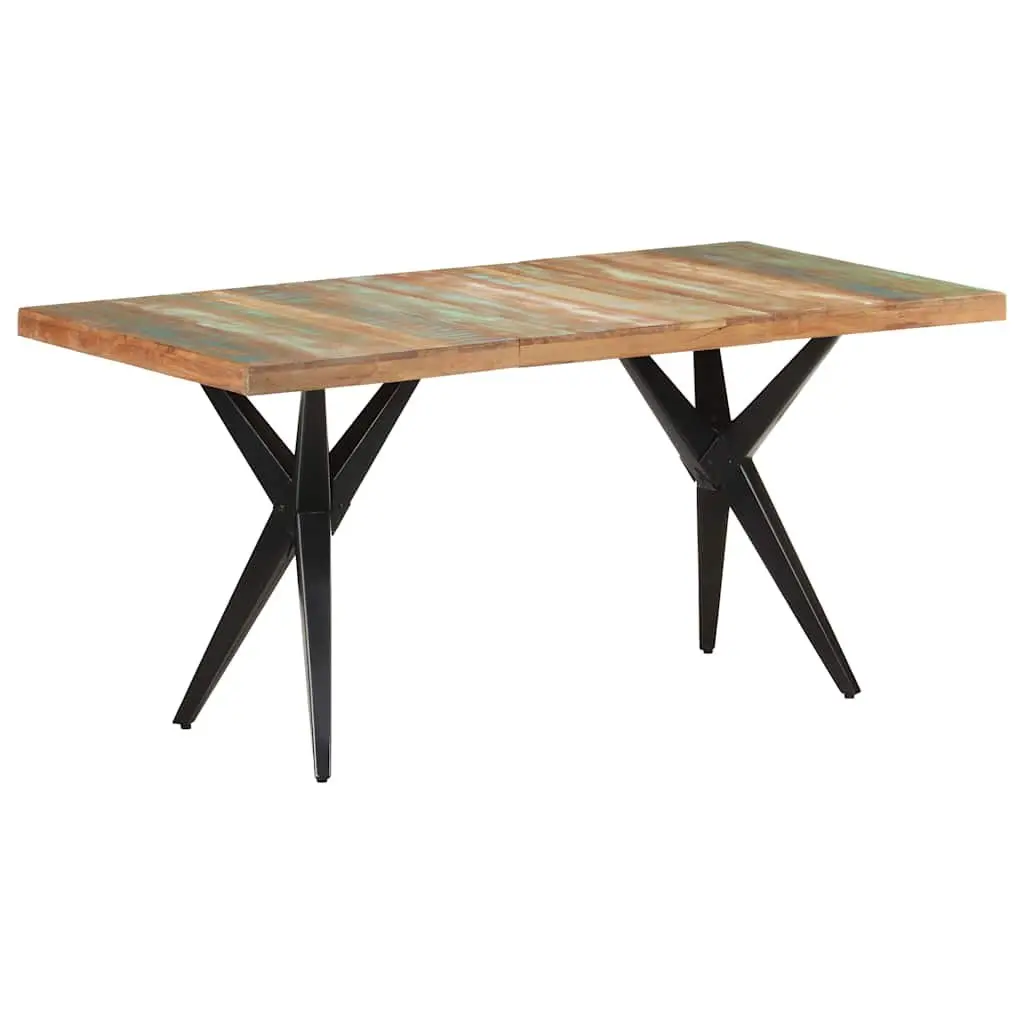 Dining Table Black 160x80x76 cm Solid Reclaimed Wood Kitchen Furniture