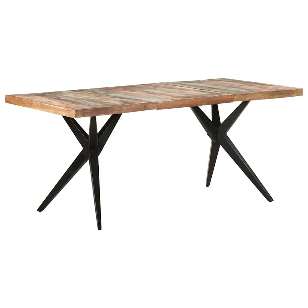 Dining Table Black 180x90x76cm Solid Reclaimed Wood Kitchen Furniture with Powder-coated Steel Legs