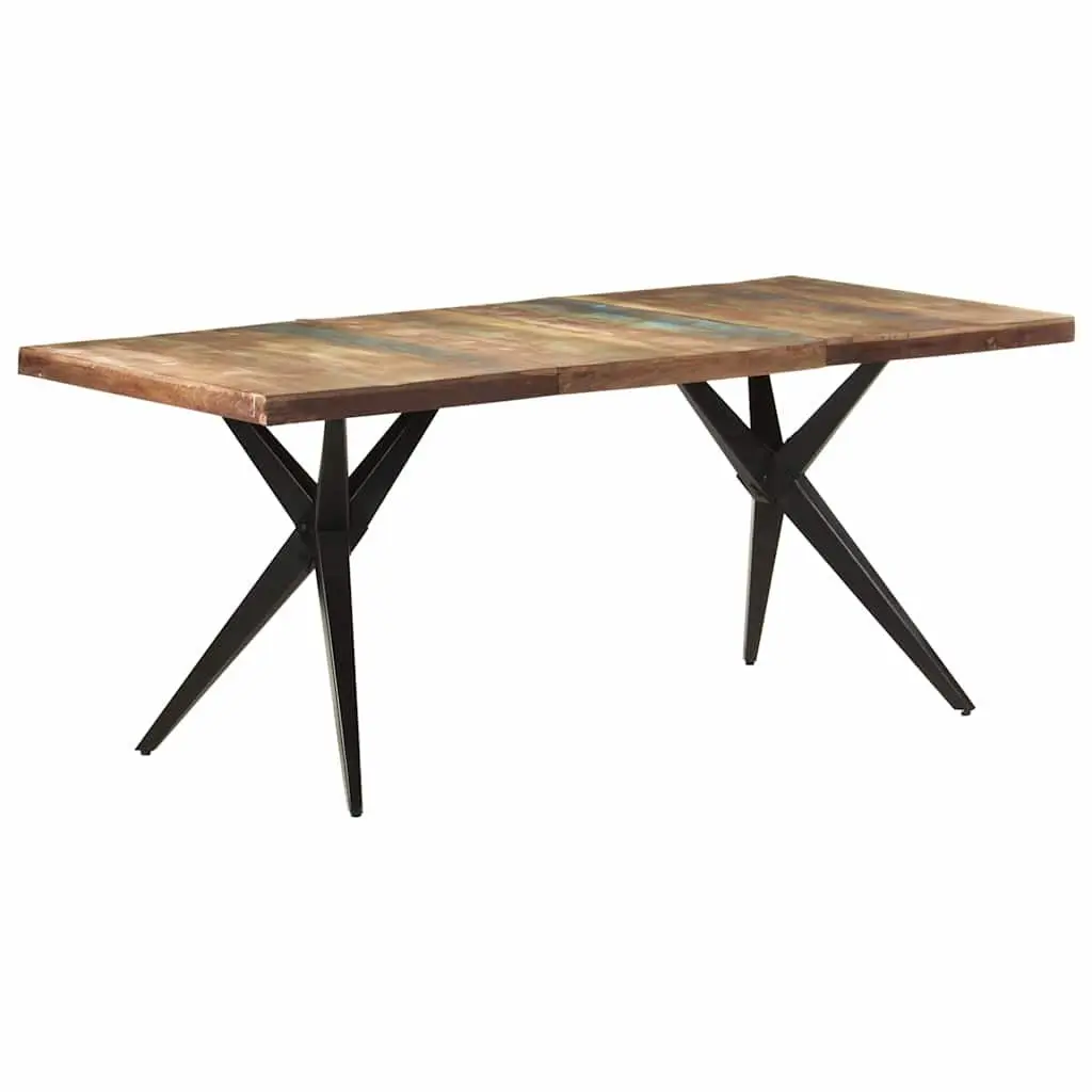 Dining Table Black 180x90x76cm Solid Reclaimed Wood Kitchen Furniture with Powder-coated Steel Legs