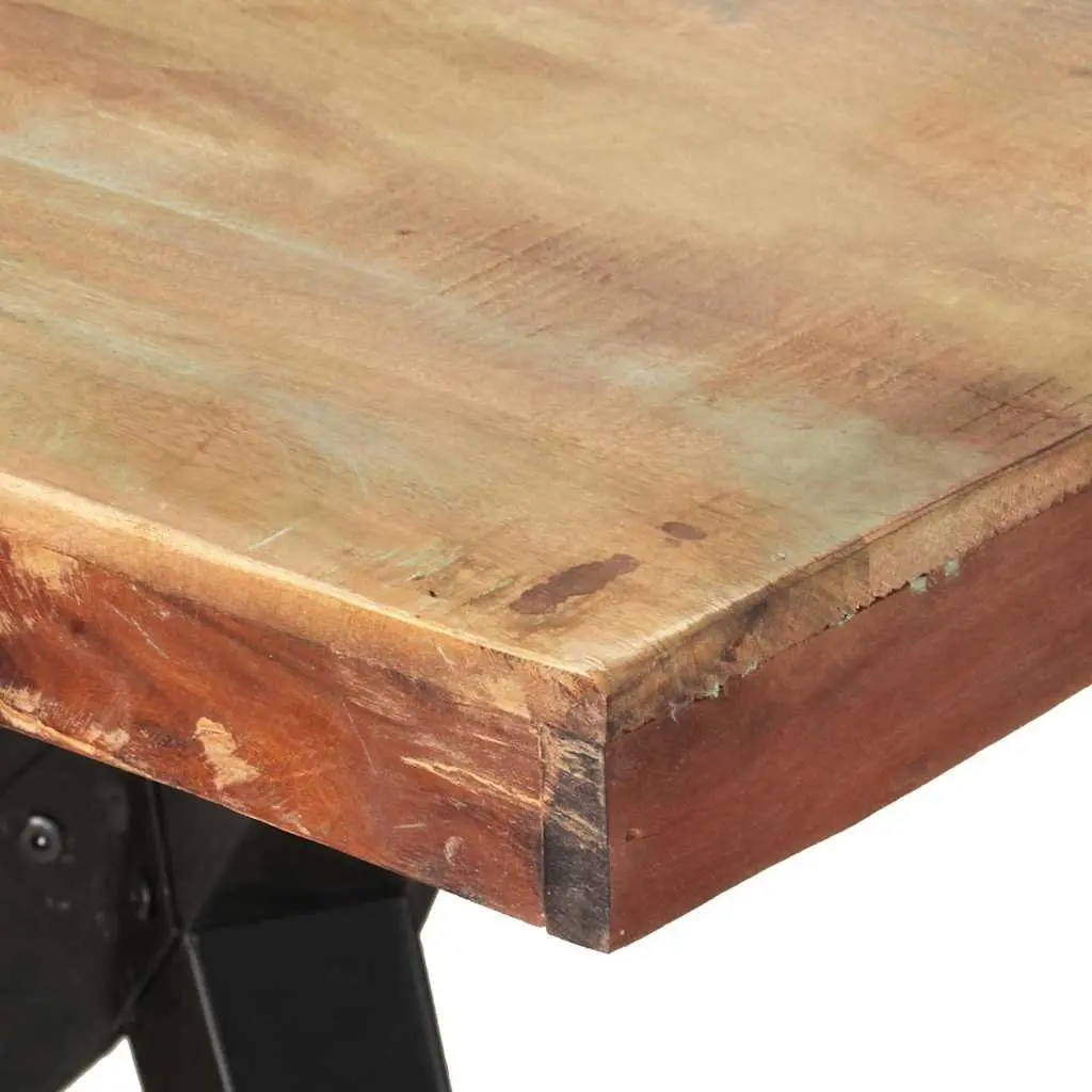 Dining Table Black 180x90x76cm Solid Reclaimed Wood Kitchen Furniture with Powder-coated Steel Legs