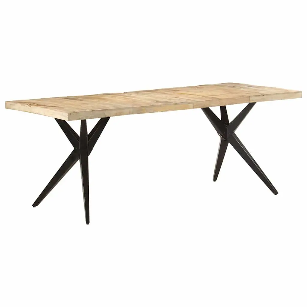 Dining Table White 200x90x76 cm Rough Mango Wood with Steel Legs