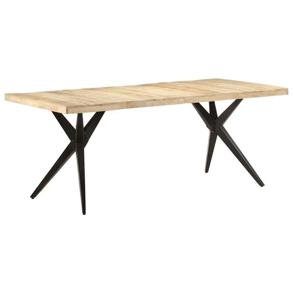 Dining Table White 200x90x76 cm Rough Mango Wood with Steel Legs