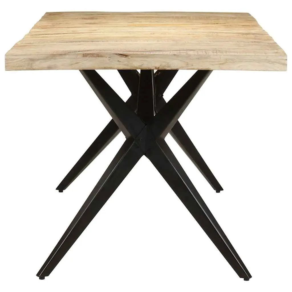 Dining Table White 200x90x76 cm Rough Mango Wood with Steel Legs