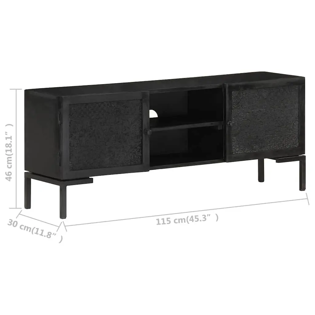 Solid Wood Black TV Cabinet Media Unit with 2 Shelves and 2 Doors for Living Room Storage