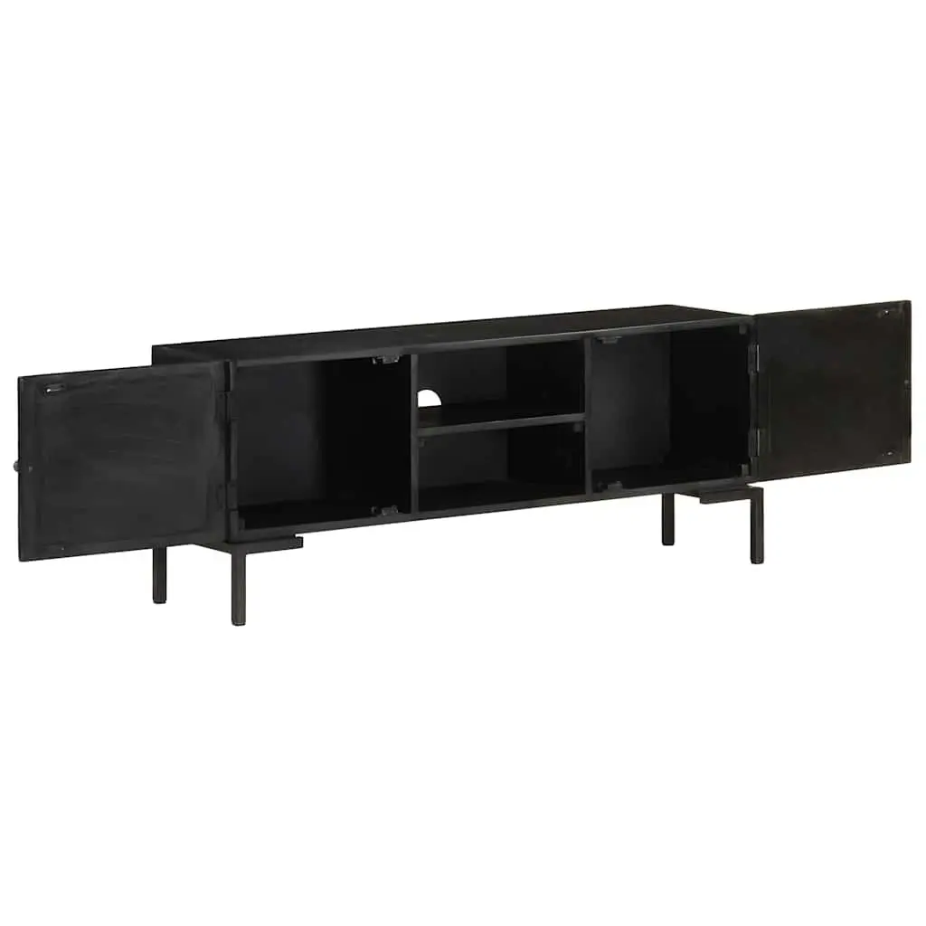 Solid Wood Black TV Cabinet Media Unit with 2 Shelves and 2 Doors for Living Room Storage