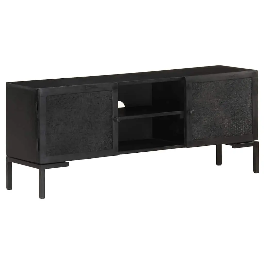 Solid Wood Black TV Cabinet Media Unit with 2 Shelves and 2 Doors for Living Room Storage