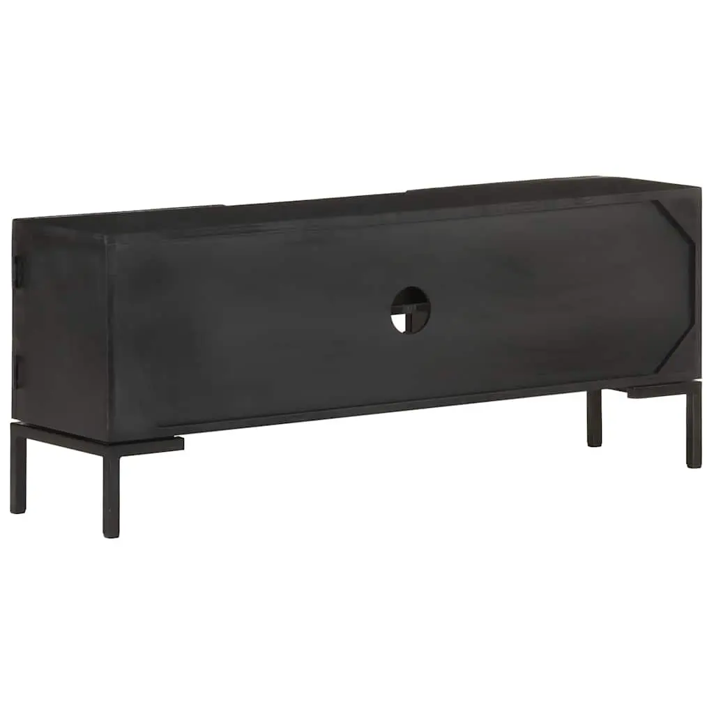 Solid Wood Black TV Cabinet Media Unit with 2 Shelves and 2 Doors for Living Room Storage