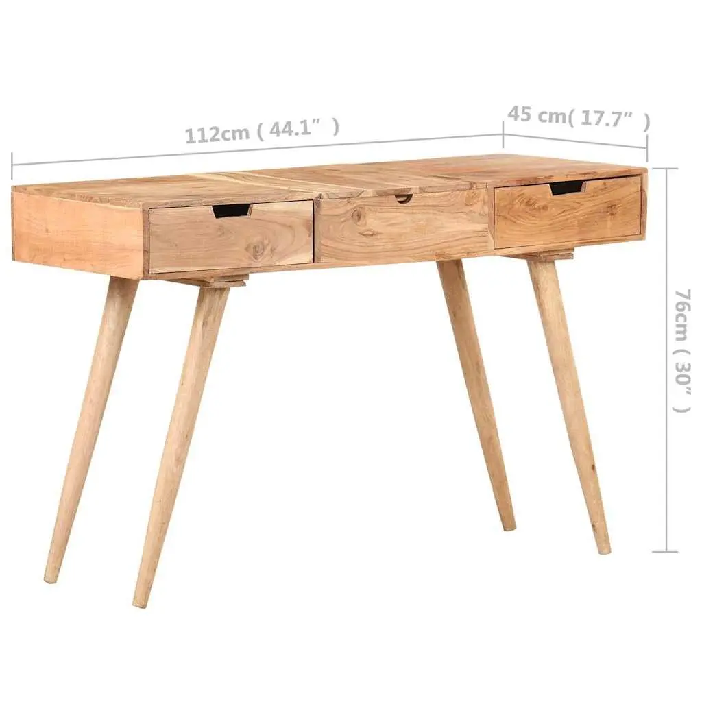 Dressing Table Brown Solid Wood 112x45x76cm with Mirror and 2 Storage Drawers