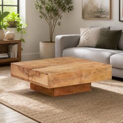 Coffee Table in Brown Acacia Wood 80x80x28 cm
