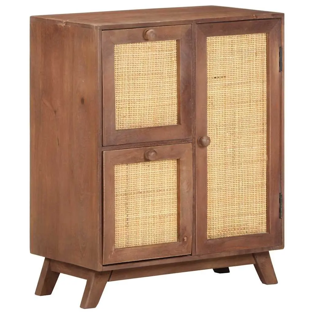 Solid Mango Wood Sideboard Brown Storage Cabinet with Drawers and Door