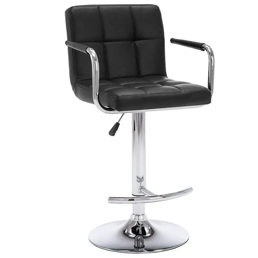 Bar Stools Black Faux Leather Adjustable Height Upholstered Seat 2 Piece