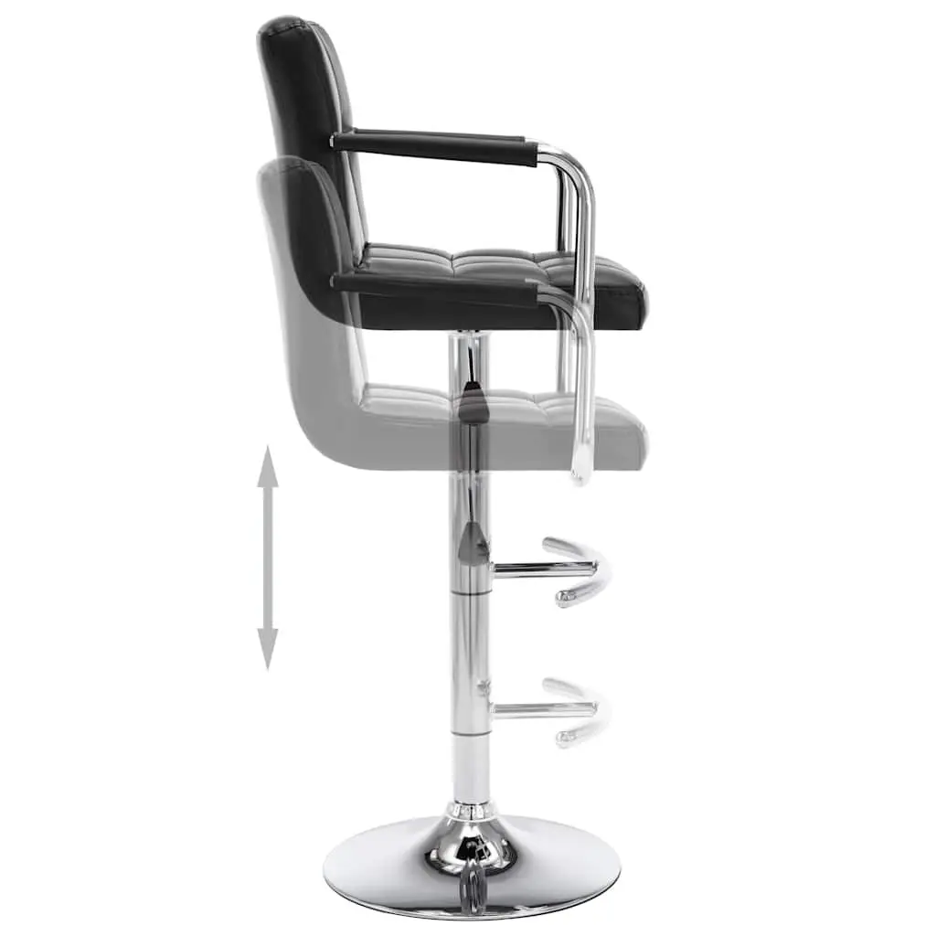 Bar Stools Black Faux Leather Adjustable Height Upholstered Seat 2 Piece