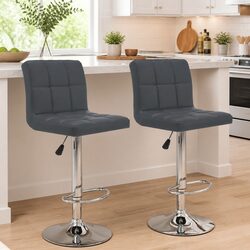 Bar Stools Grey Set 2 pc Modern Chair Footrest Gas Lift Adjustable Height