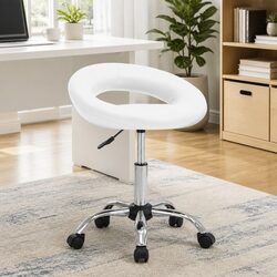 White Faux Leather Rolling Office Chair with Swivel Function