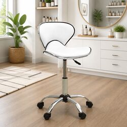 Salon Spa Stool White Height Adjustable Swivel Work Chair 5 Wheels
