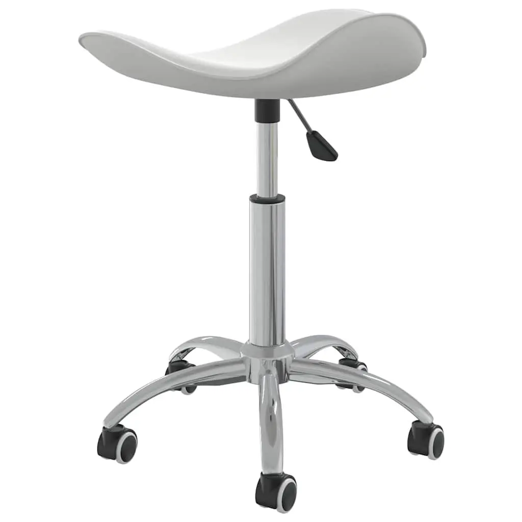 Height Adjustable Rolling Swivel Stool White Faux Leather for Salon and Spa Use