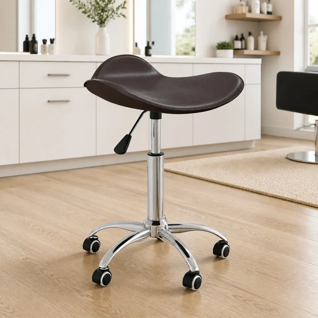 Salon Spa Stool Brown Height Adjustable Swivel Chair with Wheels