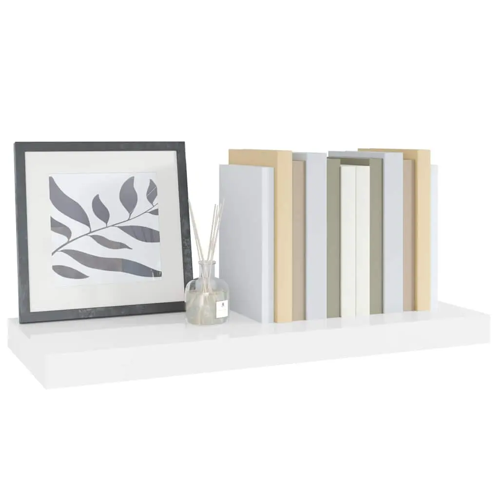 Floating Wall Shelf White High Gloss Invisible Mounting System Home Decor 60 x 23.5 x 3.8 cm
