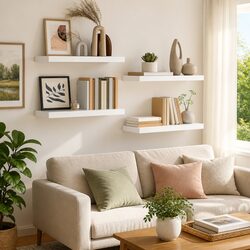 Floating Wall Shelves 4 pcs White Display Rack Storage Ledge Home Decor