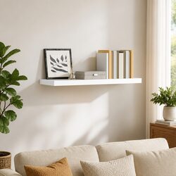 Compact High Gloss White Floating Wall Shelf Solution