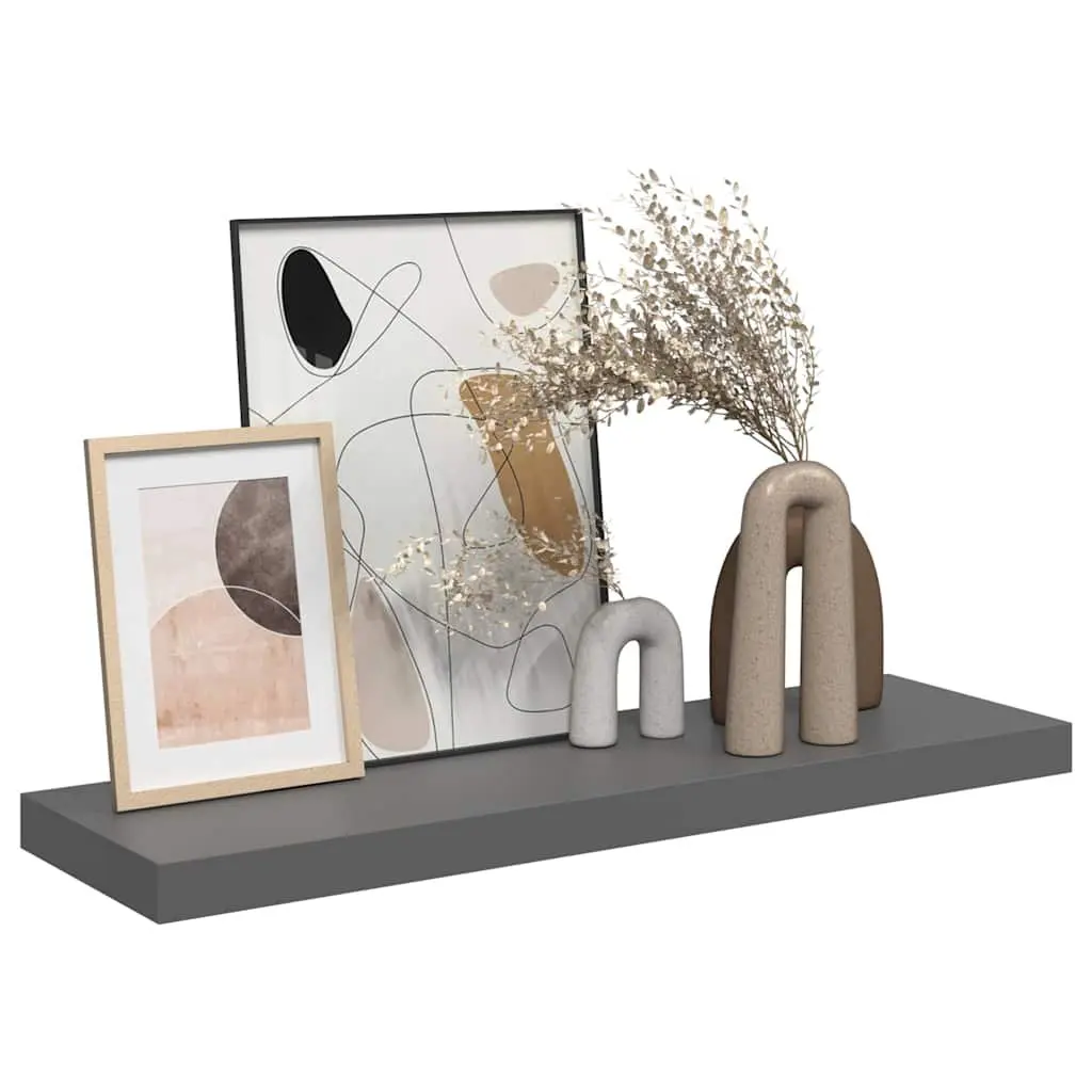 Floating Wall Shelf Grey High Gloss MDF Honeycomb Frame Invisible Mounting System