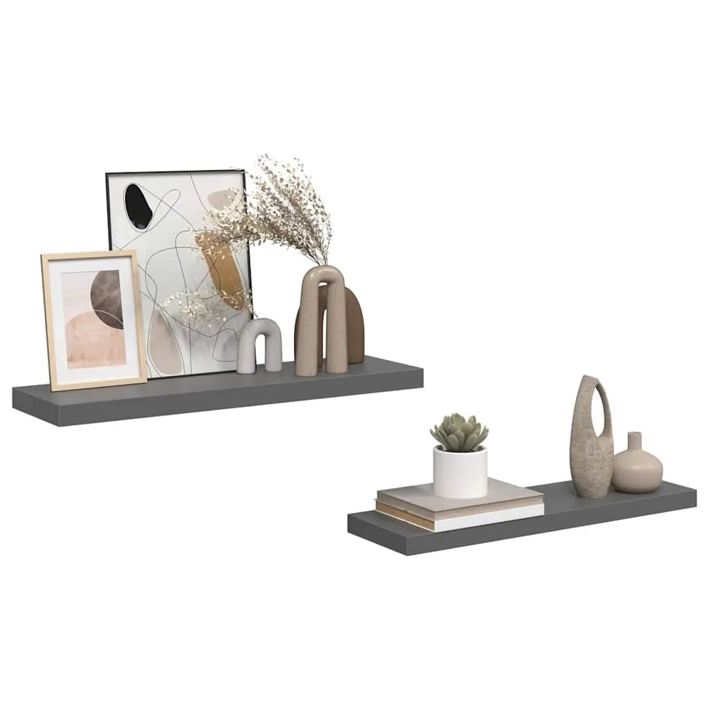 Floating Wall Shelves High Gloss Grey 2 Piece Invisible Mounting System Display Shelf Storage Home Decor