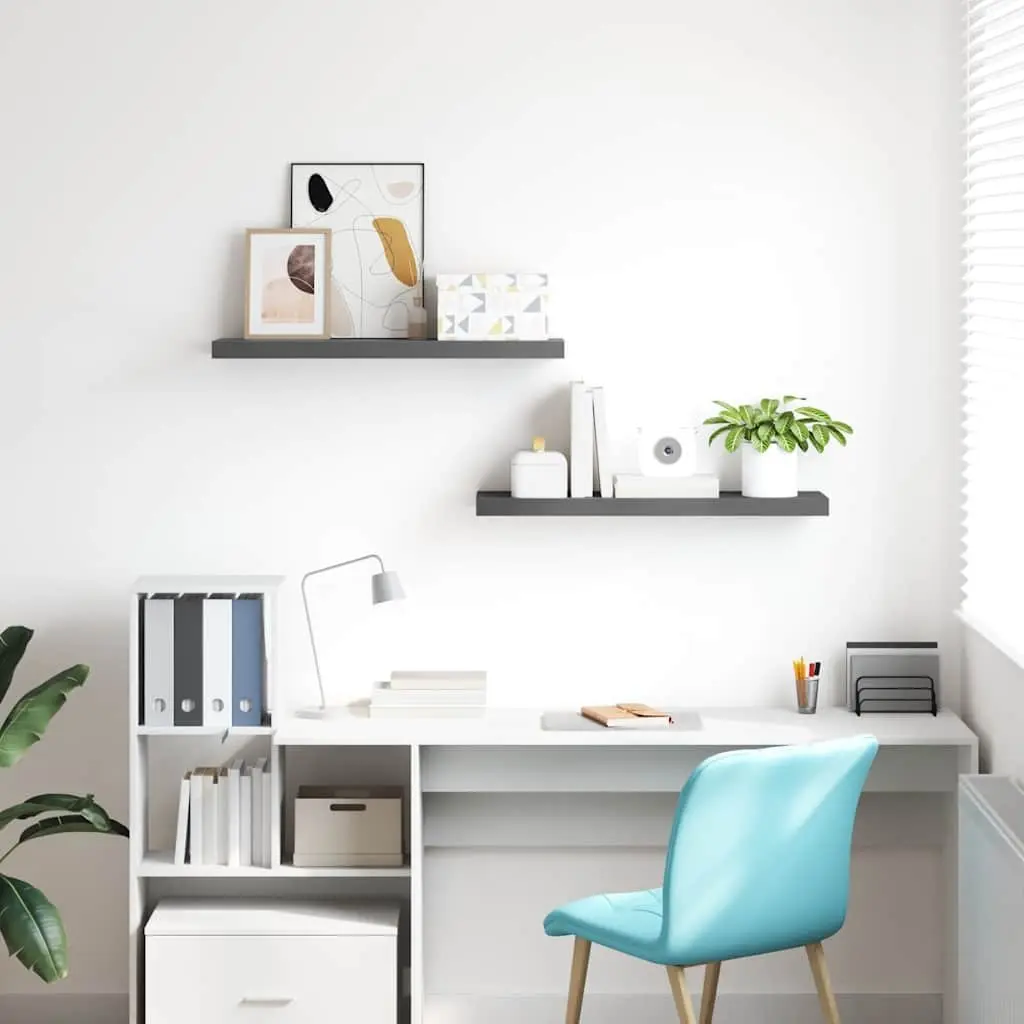 Floating Wall Shelves High Gloss Grey 2 Piece Invisible Mounting System Display Shelf Storage Home Decor