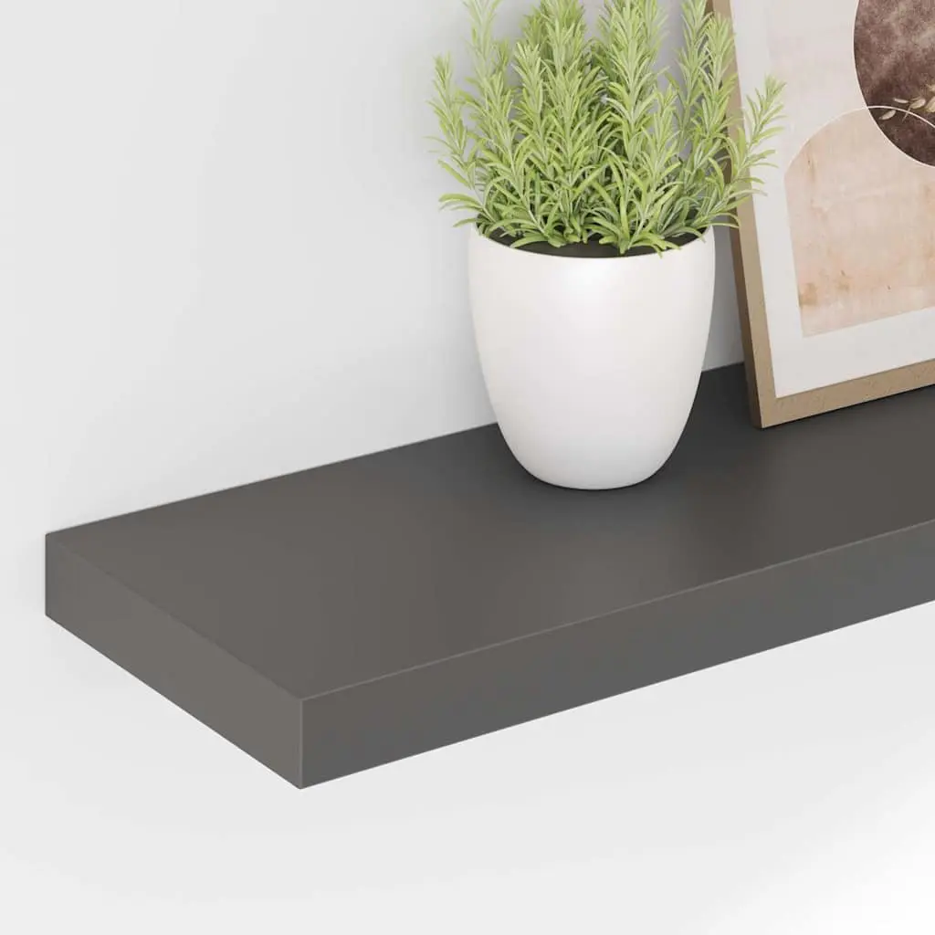 Floating Wall Shelves High Gloss Grey 2 Piece Invisible Mounting System Display Shelf Storage Home Decor