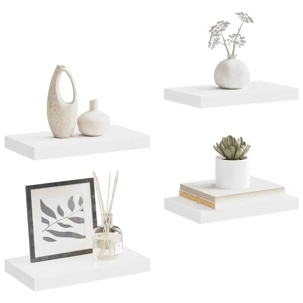 Floating Wall Shelves White 4 Piece Invisible Mounting System Display Storage