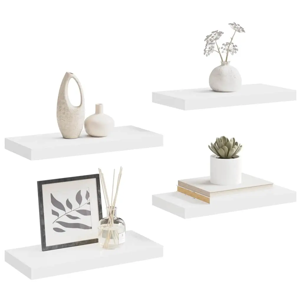 Floating Wall Shelves White 4 Piece Set Invisible Mounting System Home Storage Organizer