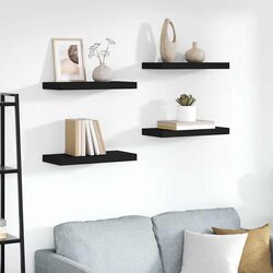 Compact and Modern Black Floating Wall Shelves Set of 4