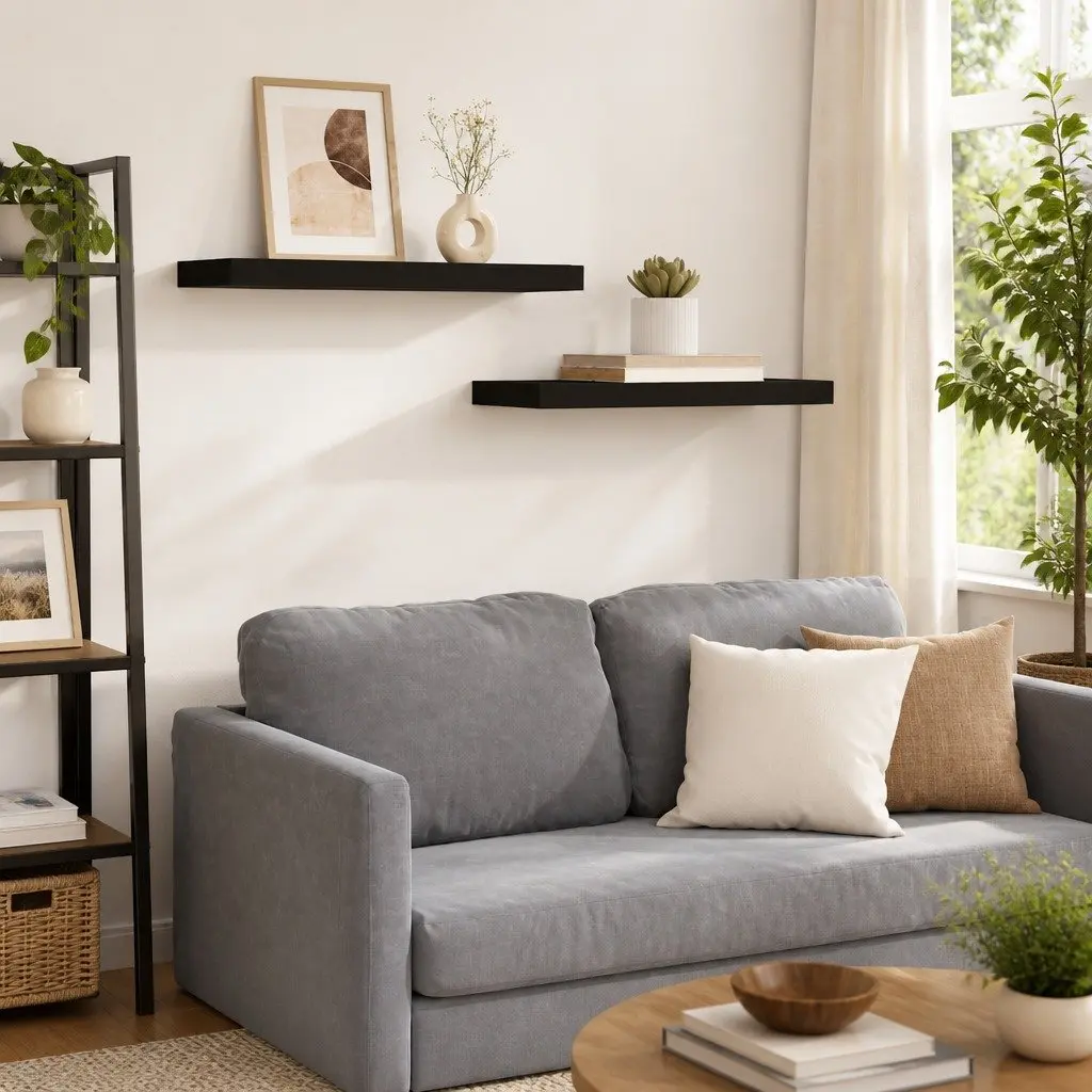 Floating Wall Shelves Black 60x23.5x3.8cm Invisible Mounting System 2 Pieces Home Decor