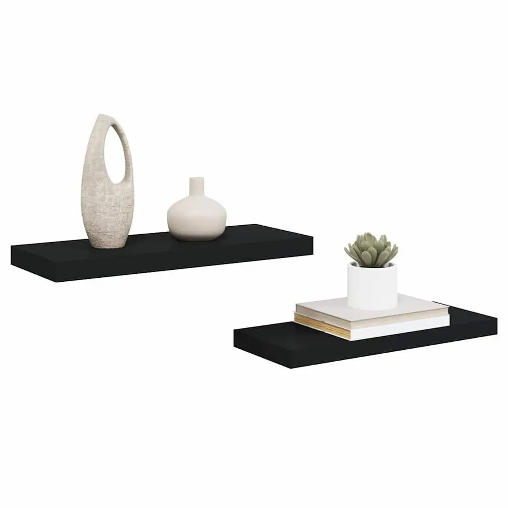 Floating Wall Shelves Black 60x23.5x3.8cm Invisible Mounting System 2 Pieces Home Decor