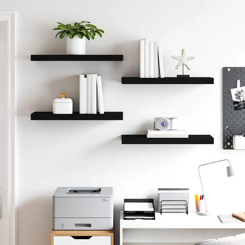 Floating Wall Shelves Black 4 Piece MDF Storage Rack Invisible Mounting System Home Decor Organizer