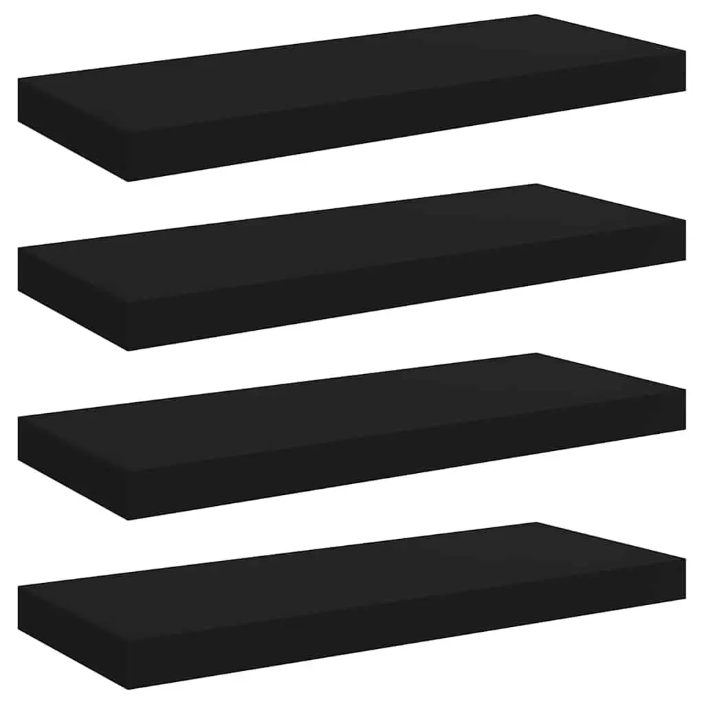 Floating Wall Shelves Black 4 Piece MDF Storage Rack Invisible Mounting System Home Decor Organizer