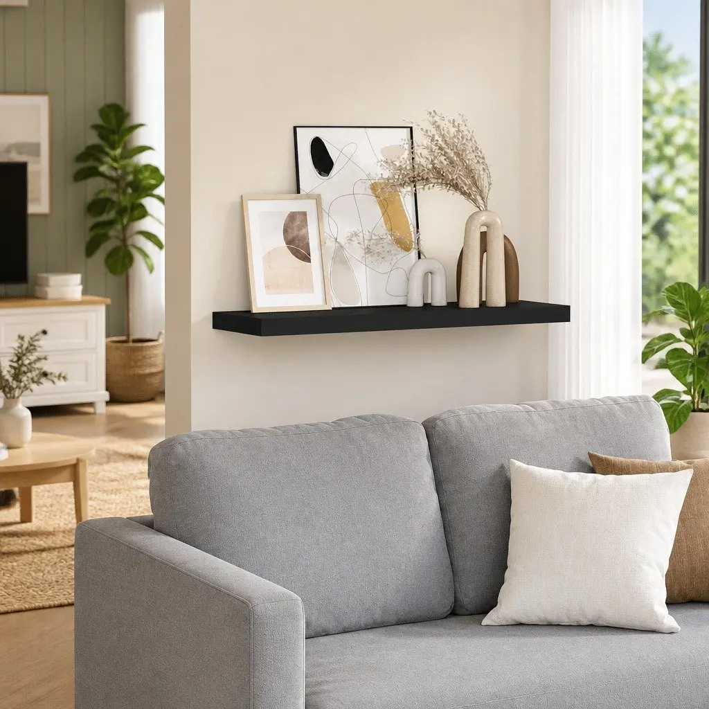 Floating Wall Shelf Black 80x23.5cm Invisible Mounting System Home Decor