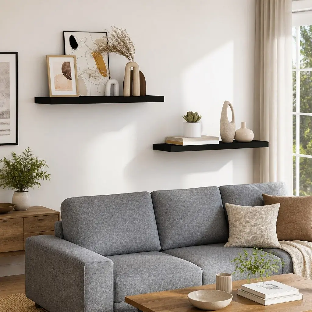 Floating Wall Shelves Black 80x23.5x3.8 cm Invisible Mounting System Home Decor