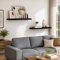 Black Wall Shelves 2 pcs Floating 80 x 23.5 x 3.8 cm