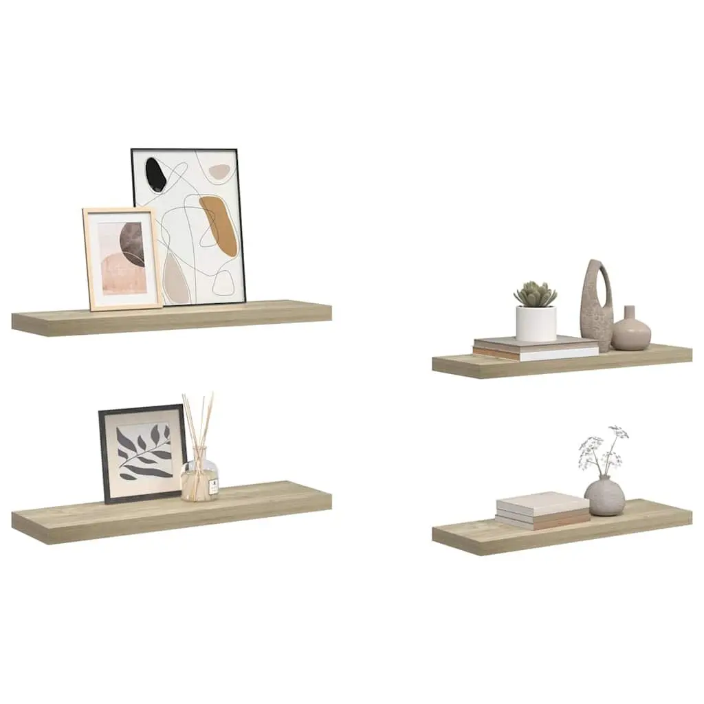 Floating Wall Shelves Brown 4 Piece Set Invisible Mounting Honeycomb MDF and Metal Frame