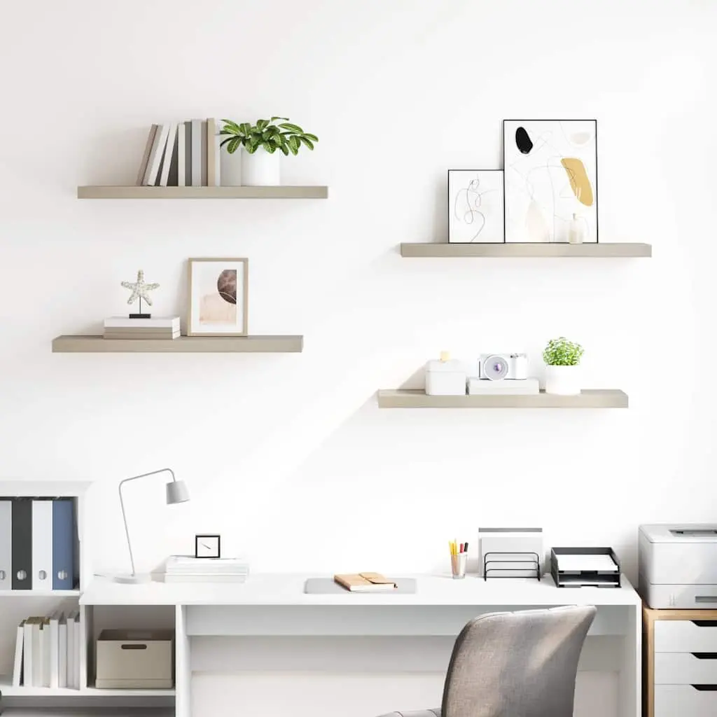 Floating Wall Shelves Brown 4 Piece Set Invisible Mounting Honeycomb MDF and Metal Frame