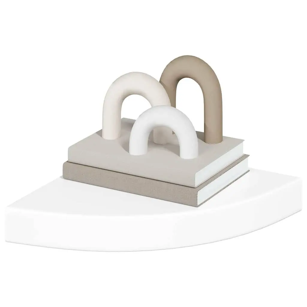Floating Corner Wall Shelf White High Gloss Display Storage Ledge Home Decor