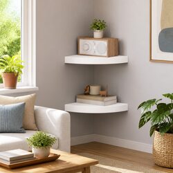 Floating Corner Wall Shelves, 2 pc Set for Display Needs