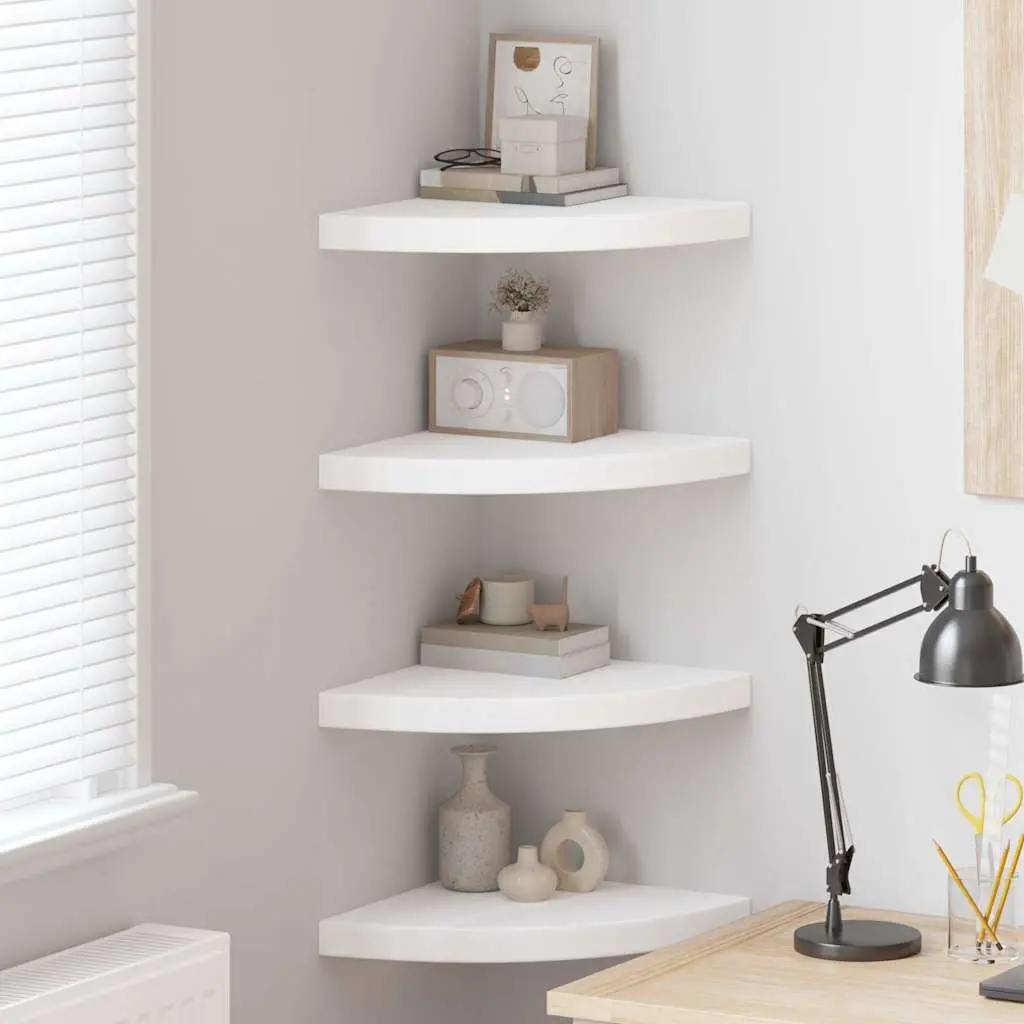 Floating Corner Shelves White 35x35x3.8 cm Invisible Mounting System 4 Piece