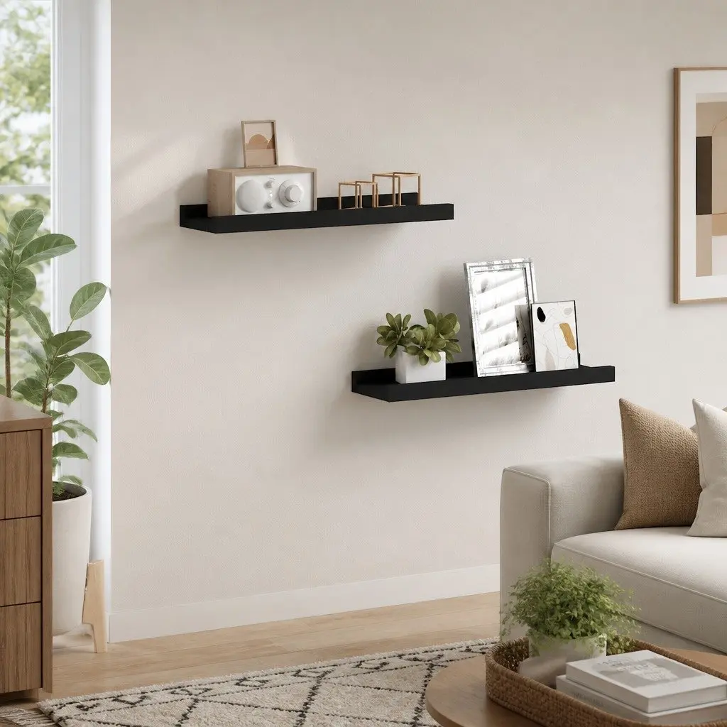 Wall Mounted Picture Ledge Shelves Black 40x9x3cm Floating Display Shelf 2 Piece