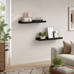 Wall Mounted Picture Ledge Shelves 2pcs Black Floating Display Shelf 40x9x3cm
