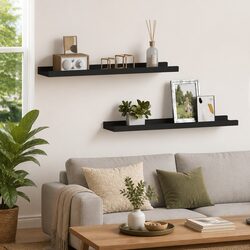 Wall Picture Frame Display Ledge Shelf Set 2 pcs Black 60x9x3 cm MDF