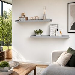 Picture Frame Ledge Shelves 2pcs Wall Mounted Display Shelf Grey 60x9x3cm MDF