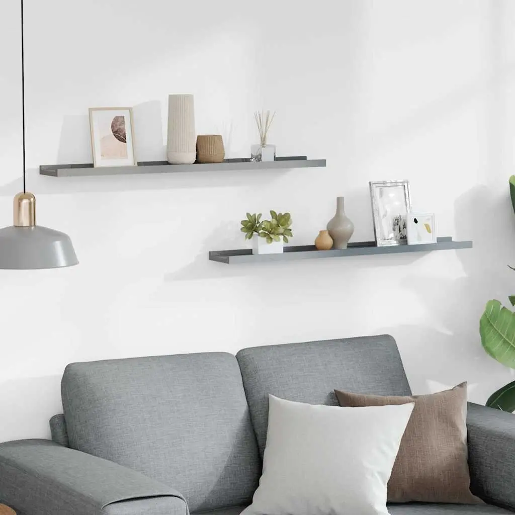 Wall Display Ledge Shelves Grey 80 x 9 x 3 cm Set of 2 Floating Shelf Decor Storage
