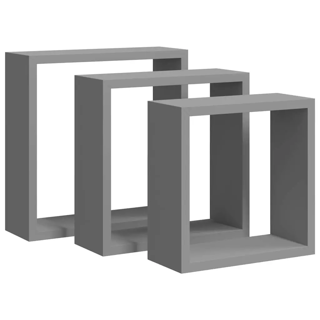 Wall Cube Shelves Grey 3 Piece Storage Organiser Display Floating Corner Unit