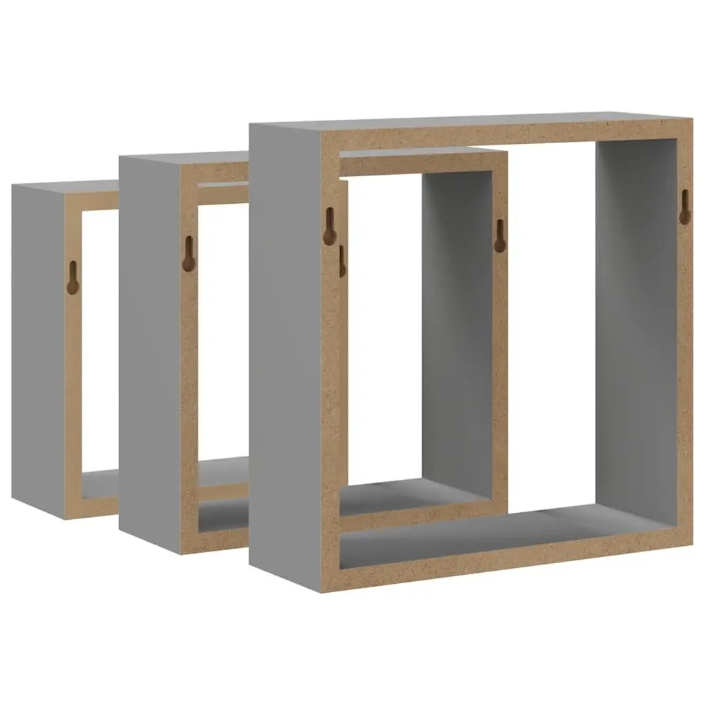 Wall Cube Shelves Grey 3 Piece Storage Organiser Display Floating Corner Unit